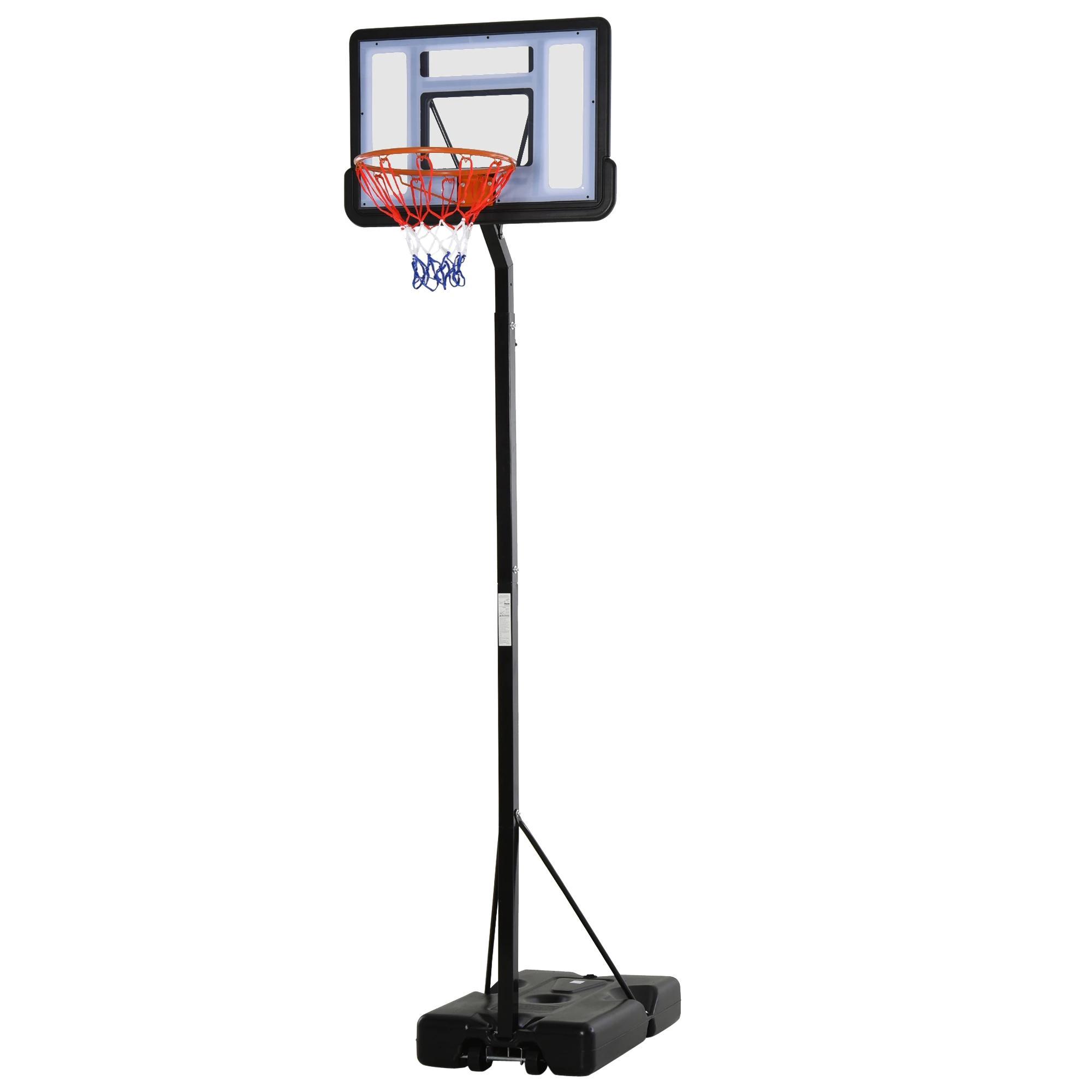 Tabela de Basquetebol Portátil Ajustável em Altura com Base Recarregável para Crianças e Adultos 86x165x302 - 352 cm Preto