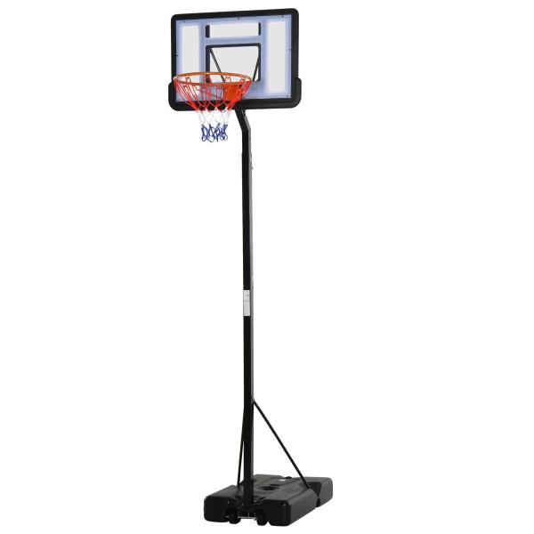 Tabela de Basquetebol Portátil Ajustável em Altura com Base Recarregável para Crianças e Adultos 86x165x302 - 352 cm Preto