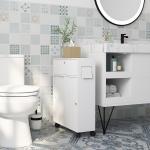Armário Auxiliar Casa de Banho com 4 Rodas 2 Compartimentos para Papel Higiénico Armário e Prateleiras Ajustáveis 52x17x67 cm Branco