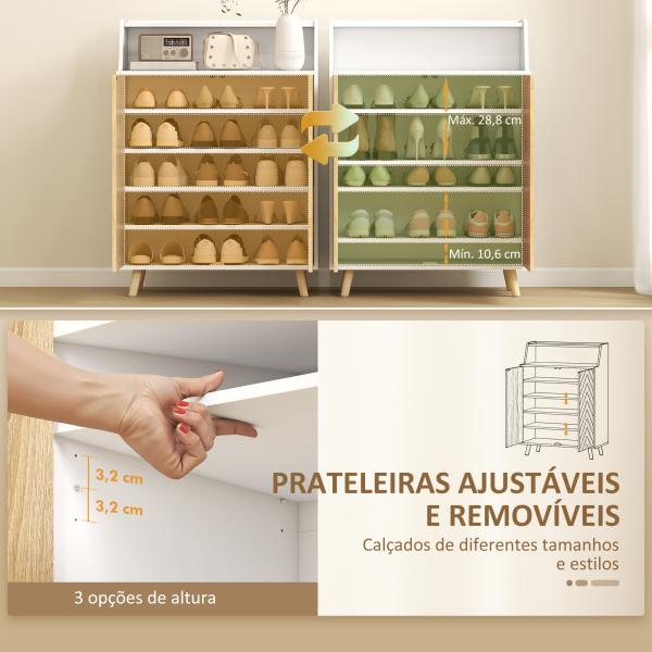 Sapateira para Entrada com Prateleiras Ajustáveis para 15 Pares de Sapatos 75x35x104 cm Branco e Madeira