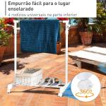 Charriot com Altura Ajustável Cabide com Rodas Portátil Prateleira Inferior Aço 68,5x42x87 - 145cm Branco e Prata
