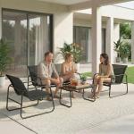 Conjunto Jardim de 4 Peças com Sofá de 2 Lugares 2 Poltronas Mesa de Vidro Temperado Tecido Textilene Respirável Cinza Escuro