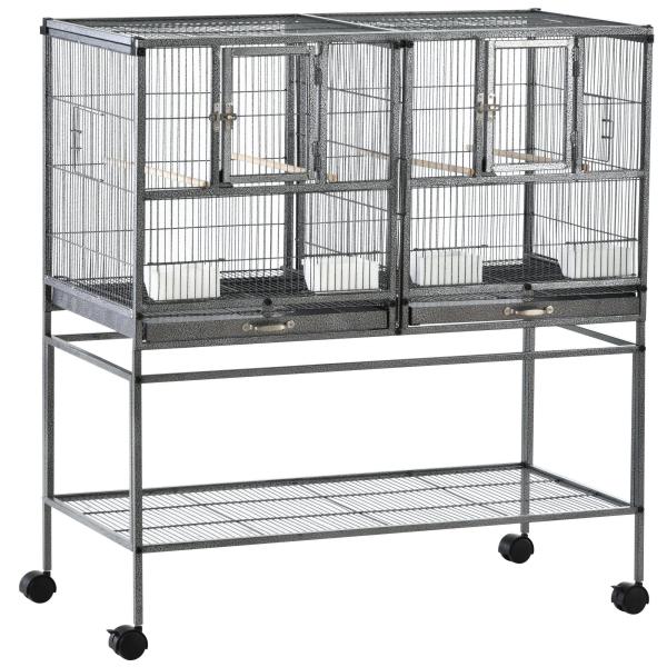 Gaiola de pássaro pequeno com 2 bandejas 4 alimentadores 4 poleiros 95x45,5x102 cm
