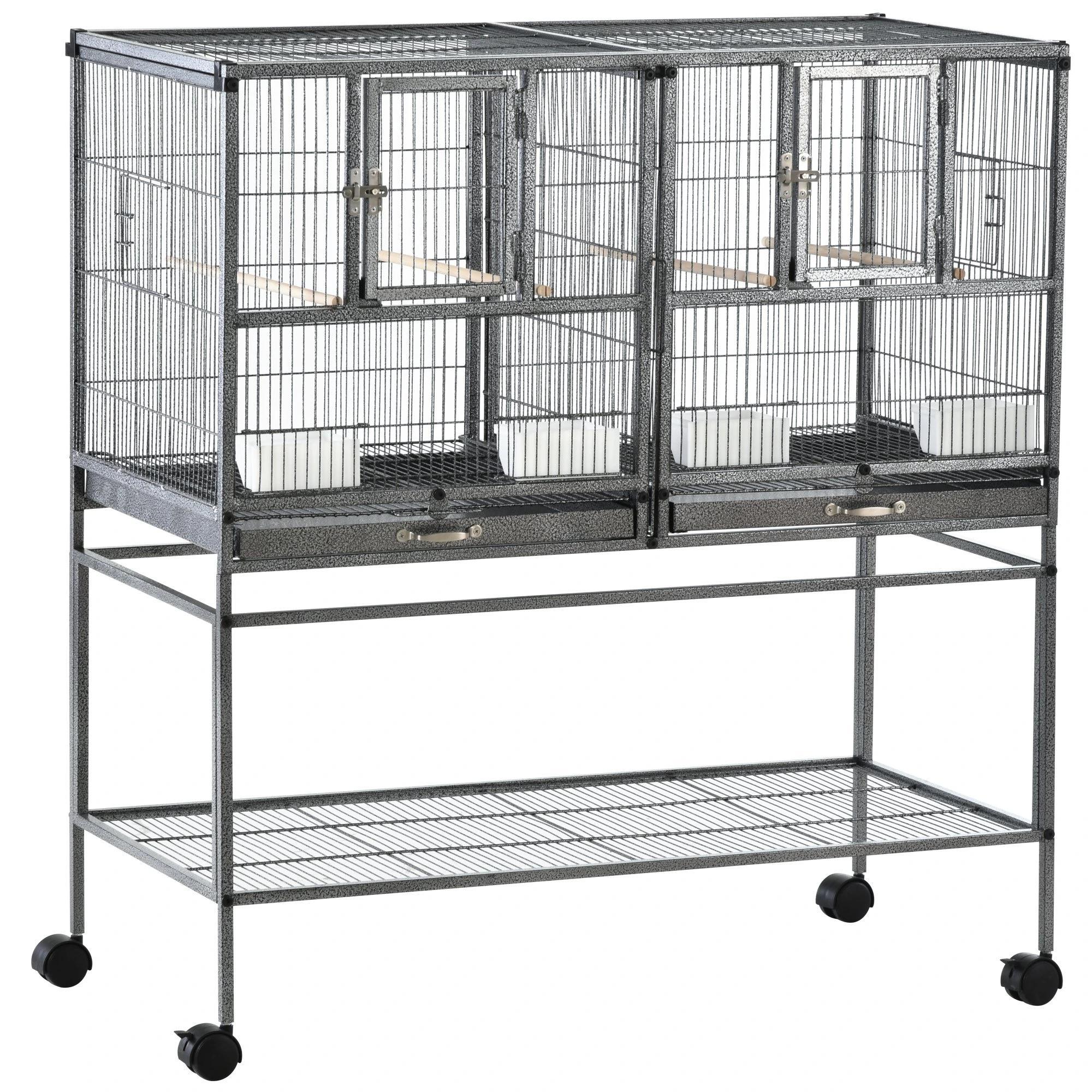 Gaiola de pássaro pequeno com 2 bandejas 4 alimentadores 4 poleiros 95x45,5x102 cm