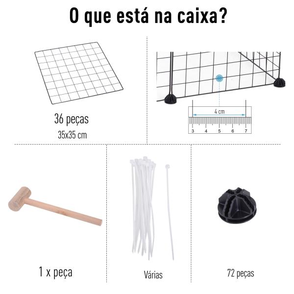 Recinto de Metal para Pequenos Animais de Estimação com 36 Painéis Desmontável DIY 146x73x73 cm Preto