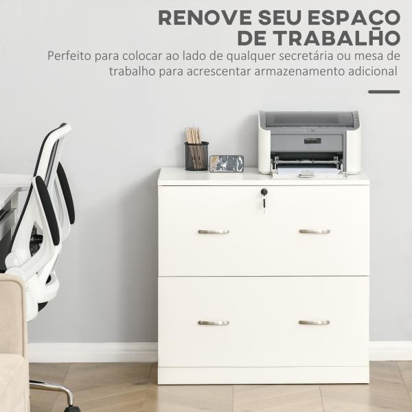 Arquivador de Escritório Armário de Arrumação de Escritório com Fechadura e 2 Chaves 74x42x72cm Branco