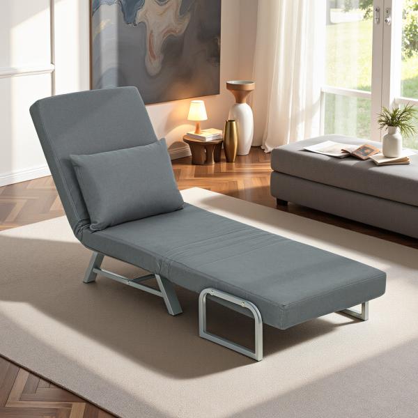 Sofá Cama Dobrável Estofado em Linho Sintético com Encosto Ajustável em 5 Níveis e Almofada Acolchoada 73x78x81 cm Cinzento Escuro