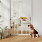Barreira de Segurança para Cães 74 - 100 cm com Extensões, Montagem por Pressão e Duplo Bloqueio, Branco