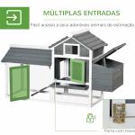 Galinheiro de Madeira para Exterior Gaiola para 2 - 3 Galinhas com Cercado de Arame Teto Abatível Caixa Ninho Bandeja Removível e Rampa 150,5x54x87cm Cinza e Branco