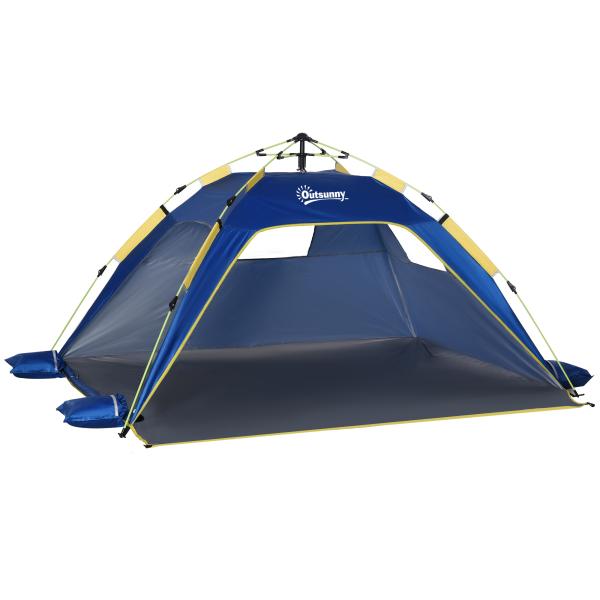 Tenda de Praia Dobrável Tenda de Campismo Pop - up para 1 - 2 Pessoas com Bolsa de Transporte 220x173x120 cm Azul Escuro