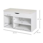 Banco Sapateira com Armazenamento Gaveta Prateleira e Assento Acolchoado para Entrada Estilo Moderno 80x30x47cm Branco