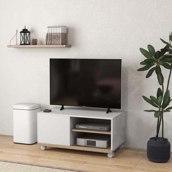Móvel de TV Mesa de Sala de Estar Moderna de TV de 42 Polegadas com 4 Rodas 80x45x39,5 cm Branco