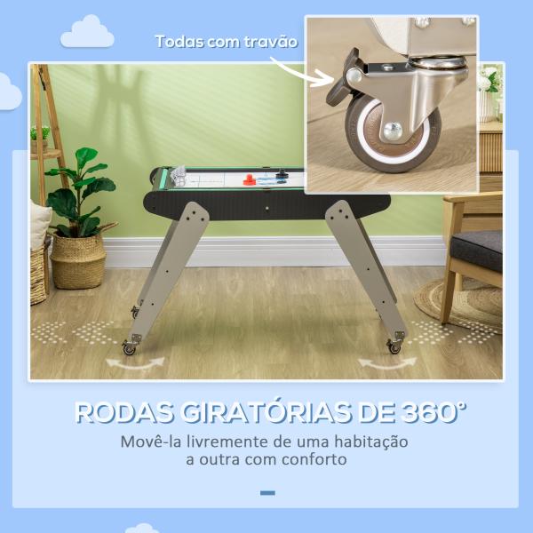 Mesa de Jogos 6 em 1 com Rodas Bilhar Matraquilho Ping Pong Lançamento de Anéis Hóquei com Bastão e Hóquei com Discos 120x88x79cm Multicor