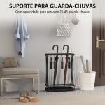 Suporte para Guarda - Chuva Moderno Retangular com 24 Ganchos 21 Espaços e Bandeja Recolhedora de Gotas 50x24x68 cm Preto