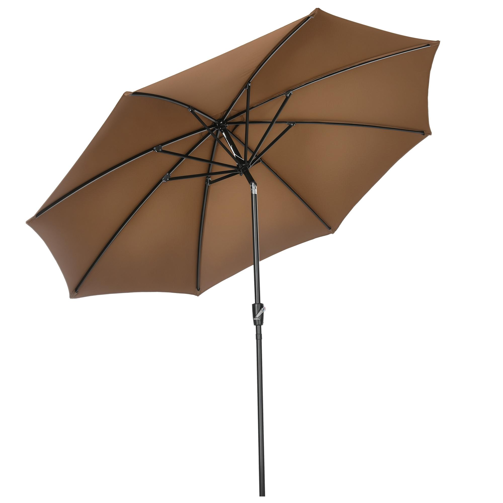 Chapéu de Sol a Manivela com Teto Inclinável e 8 Hastes de Metal para Pátio Varanda Exterior Ø300x240 cm Marrom