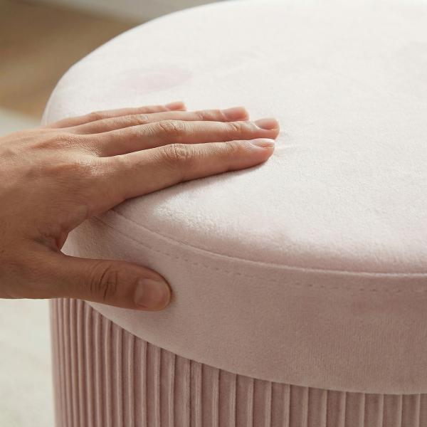 Puff de Arrumação Banco de Arrumação Dobrável 35 L 38x38x38 cm Estofado em Veludo Baú de Arrumação Redondo Rosa