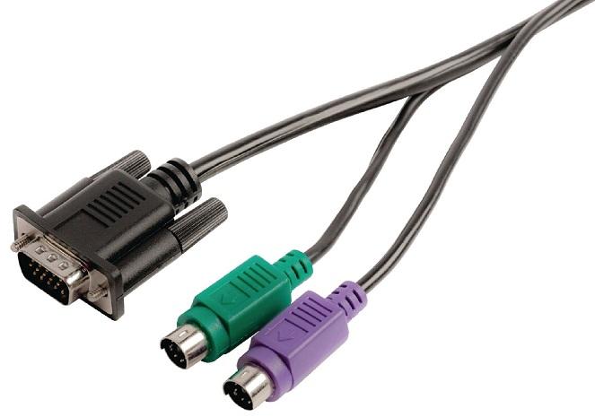 Cabo VGA Macho + 2x PS2 Macho - VGA Femea + 2x PS2 Macho (2 mts)