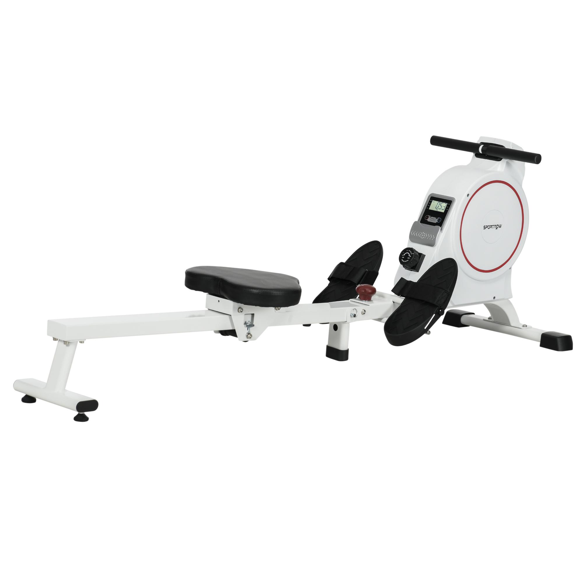 Máquina de Remo Dobrável com Resistência de 8 Níveis Ecrã LCD e 2 Rodas de Transporte 180x48x60 cm Branco