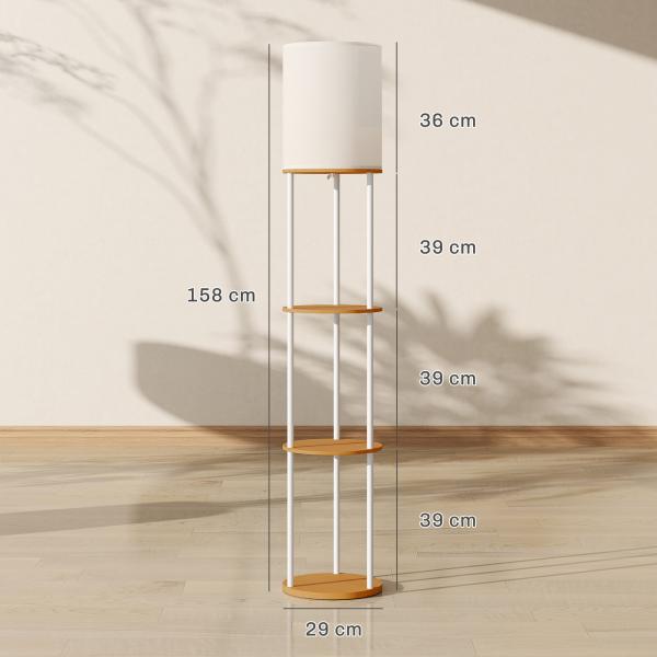Candeeiro de Pé com Prateleiras 3 Temperaturas de Cor Controlo Remoto e Casquilho E27 Ø29x158 cm Madeira