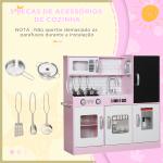 Cozinha de Brincar para Crianças acima de 3 anos Cozinha Infantil de Madeira com Acessórios Máquina de Gelo Ardósia e Telefone 83,8x26,8x81 cm Rosa