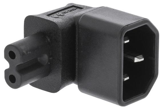 Ficha Alimentação Adaptadora 90/270º Tripolar Macho (IEC - 320 - C14) - Ficha Tipo 8 Macho (IEC - 320 - C7)