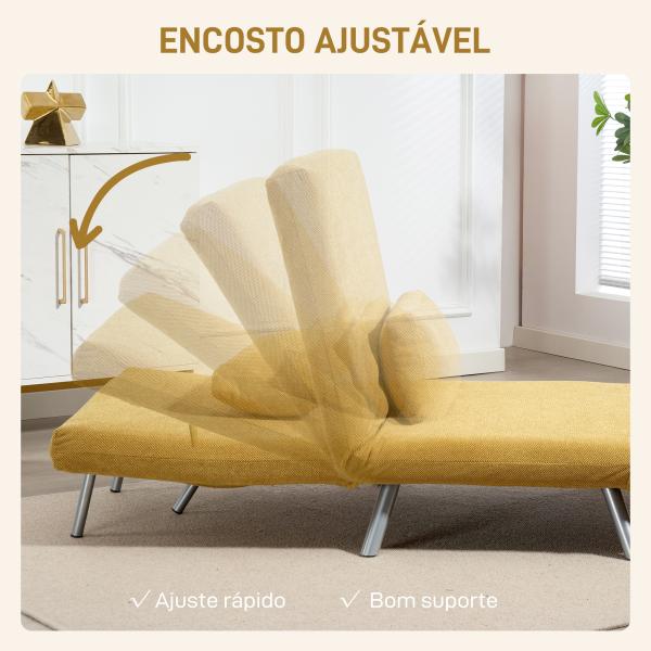Sofá Cama de 1 Lugar Dobrável Estofado em Tecido Amarelo Mesclado com Encosto Ajustável em 5 Níveis 80x75x83 cm
