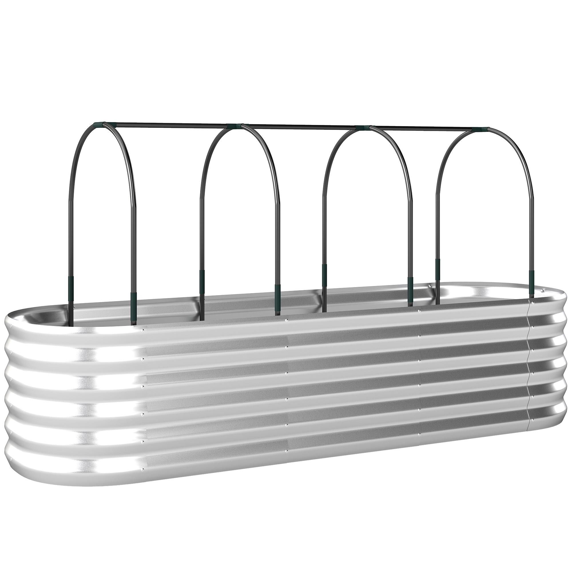 Caixa de Plantio Grande com Cobertura de Estufa e Rede Fundo Aberto para Jardim Terraço 200x60x103 cm Prateado