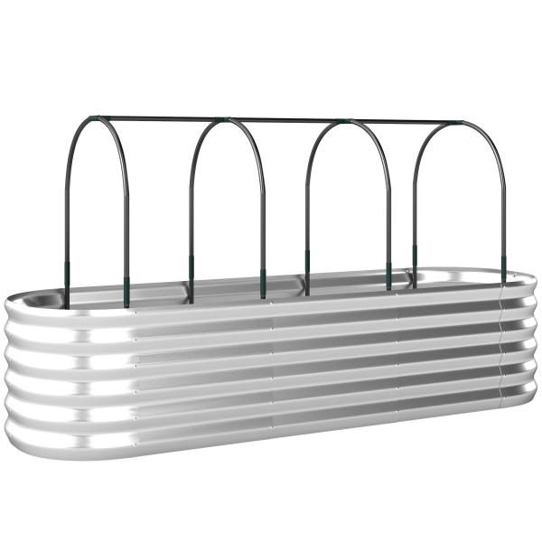 Caixa de Plantio Grande com Cobertura de Estufa e Rede Fundo Aberto para Jardim Terraço 200x60x103 cm Prateado