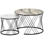 Conjunto de 2 Mesas Auxiliares Redondas com Bancada com Imitação de Mármore Estrutura de Metal Cinzento e Branco