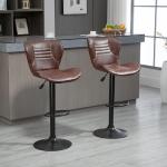 Conjunto de 2 Bancos de Bar Estofados em Couro Sintético Bancos Altos com Altura Ajustável Giratório com Encosto e Apoio para os Pés 46,5x54x88 - 108cm Marrom