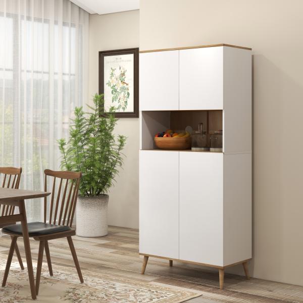Armário de Cozinha com 4 Portas Bancada para Micro - Ondas Prateleiras Ajustáveis Orifício para Cabos 80x40x178 cm Branco