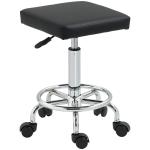 Banco Giratório com Rodas Altura Regulável 50 - 66 cm Assento Estofado em Imitação de Couro 34x34x50 - 66 cm Preto