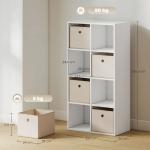 Estante Cubo Estante de Armazenamento Horizontal ou Vertical com 8 Compartimentos e 4 Gavetas de Tecido 53,7x30x79,8 cm Branco e Bege