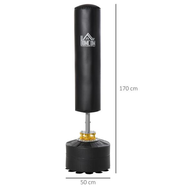 Saco de Boxe de Pé para Adultos 170 cm Altura Ajustável em 3 Níveis Punching Ball com Base Preenchível Ø50x 170 cm Preto