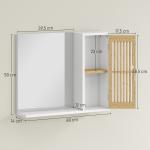 Espelho de Casa de Banho 60x50 cm Espelho de Parede com Porta de Ripas de Bambu Prateleiras de Arrumação Branco e Madeira