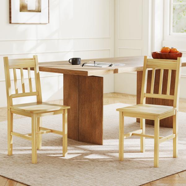 Conjunto de 2 Cadeiras de Sala de Jantar com Encosto de Ripas Estrutura de Madeira de Pinho 41x46,5x85,5 cm Madeira