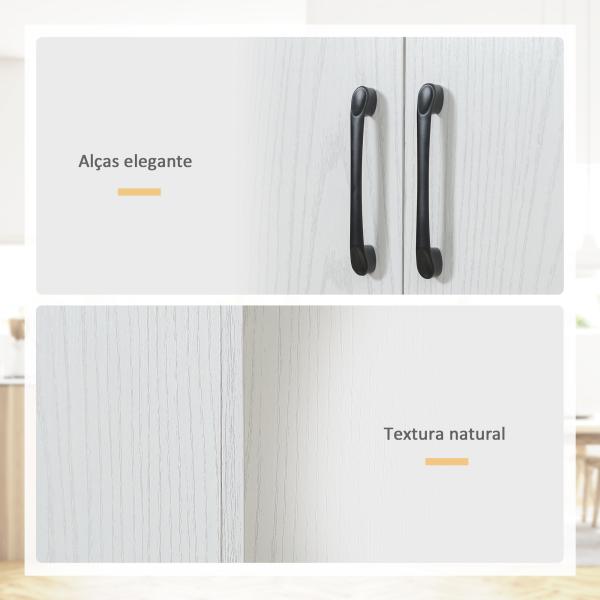 Armário de Cozinha Móvel Auxiliar de Cozinha com 4 Portas e 5 Prateleiras Estilo Moderno Anti - Tombo 60x36x168cm Branco