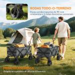 Carrinho de Transporte Dobrável com Rodas Giratórias 360° e Guiador Ajustável 59 - 89 cm para Campismo Praia 108x55x61 - 91 cm Cinza Escuro