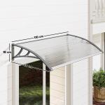 Marquise de Proteção 110x60cm Marquise Exterior para Portas e Janelas contra o Sol e Chuva com Suporte de PP Policarbonato Cinza