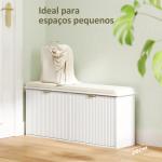 Banco Sapateira Móvel Sapateira Estreito com Assento Estofado 2 Caixas Rebatível e Painel de Ripas 104x26x47,5 cm Branco