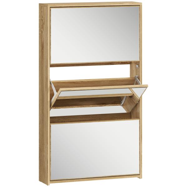Sapateira Estreita com Espelho para 9 Pares de Sapatos para Corredor Espaços Reduzidos 65x17x114,5 cm Madeira