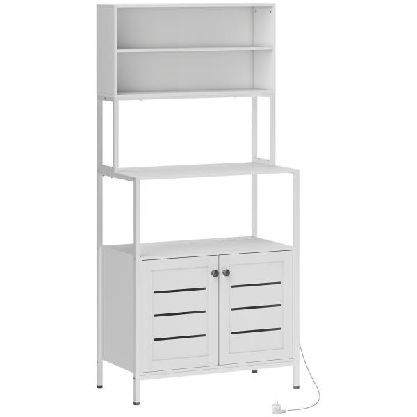 Armário de Cozinha com Tomada de Corrente Suporte para Micro - Ondas 2 Entradas USB e Compartimentos 80x42x171 cm Branco