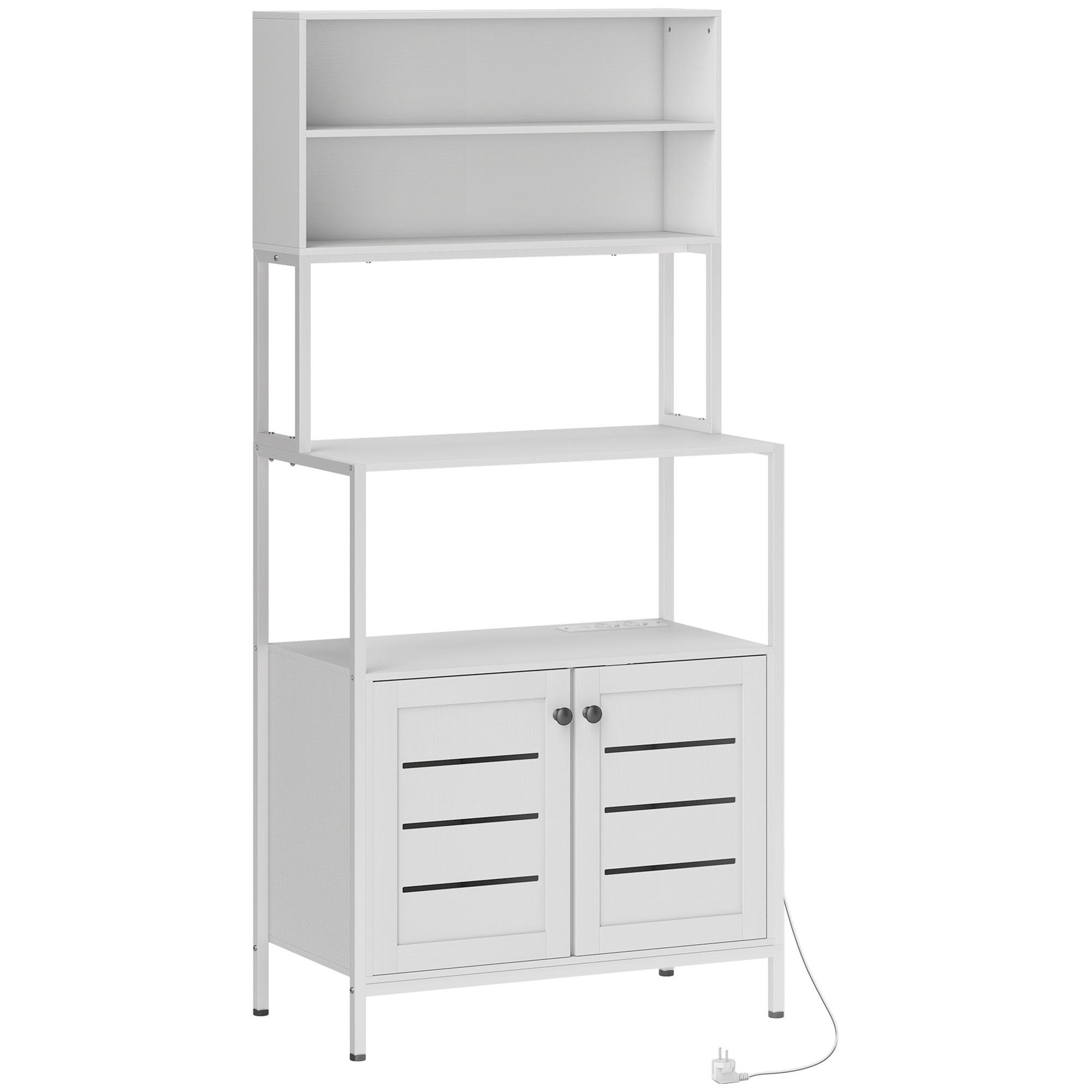 Armário de Cozinha com Tomada de Corrente Suporte para Micro - Ondas 2 Entradas USB e Compartimentos 80x42x171 cm Branco