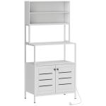 Armário de Cozinha com Tomada de Corrente Suporte para Micro - Ondas 2 Entradas USB e Compartimentos 80x42x171 cm Branco