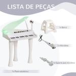 Piano Eletrónico para Crianças com 32 Teclas Microfone Luzes 22 Músicas 4 Tons e Volume Ajustável 37x30,5x60,4 cm Branco