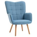 Poltrona de Sala de Estar Moderna Poltrona com Encosto Alto Apoio para os Braços Tecido de Linho e Pés de Madeira de Faia para Sala de Jantar Cozinha 71x76x101cm Azul