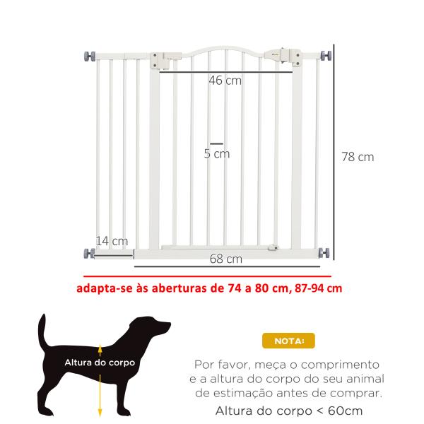 Barreira de Segurança para Cães com Largura Ajustável 74 - 94 cm e Extensão para Escadas e Portas Branco