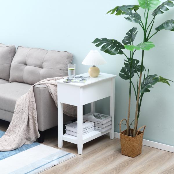 Mesa de Apoio com Tampa Abatível Prateleira de Armazenamento e Orifício para Cabos Oculto 60,5x32,5x70cm Branco