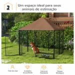 Parque para Cães com Toldo com Suporte Giratório para Comida 2 Tigelas Incluídas 141x141x151 cm Preto Marrom