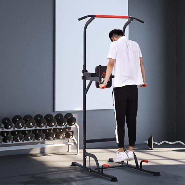 Torre de Exercícios Estação Multifuncional Altura Ajustável com 7 Orifícios para Treinamento Fitness para Casa Academia Escritório Carga Máxima 120kg 123x98x189 - 239cm Preto e Vermelho